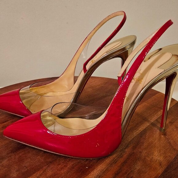 Christian Louboutin Red & Clear Optisexy 100 Patent/PVC/SPEC EUC Sz 38.5 - Picture 2 of 10